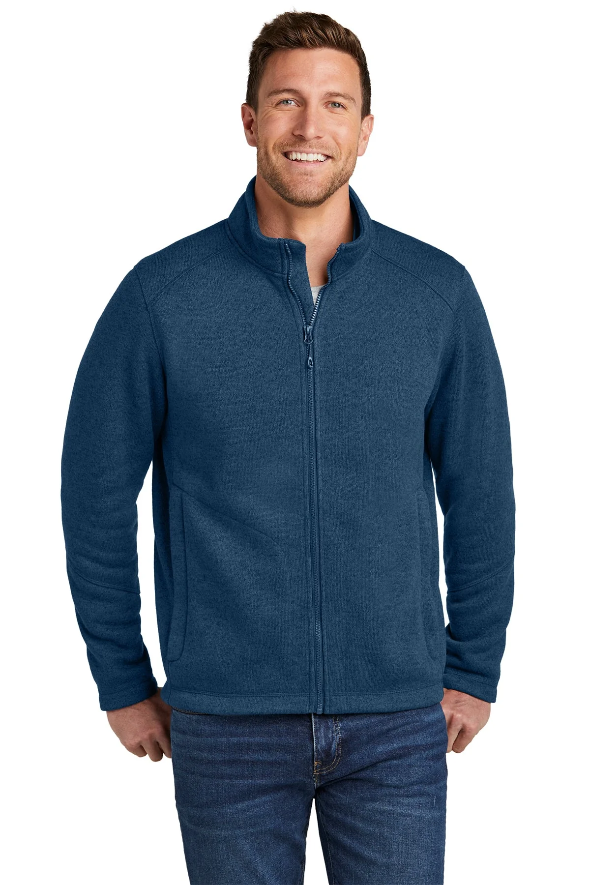 Port Authority Arc Sweater Fleece Customized Jackets, Insignia Blue Heather - Image 3