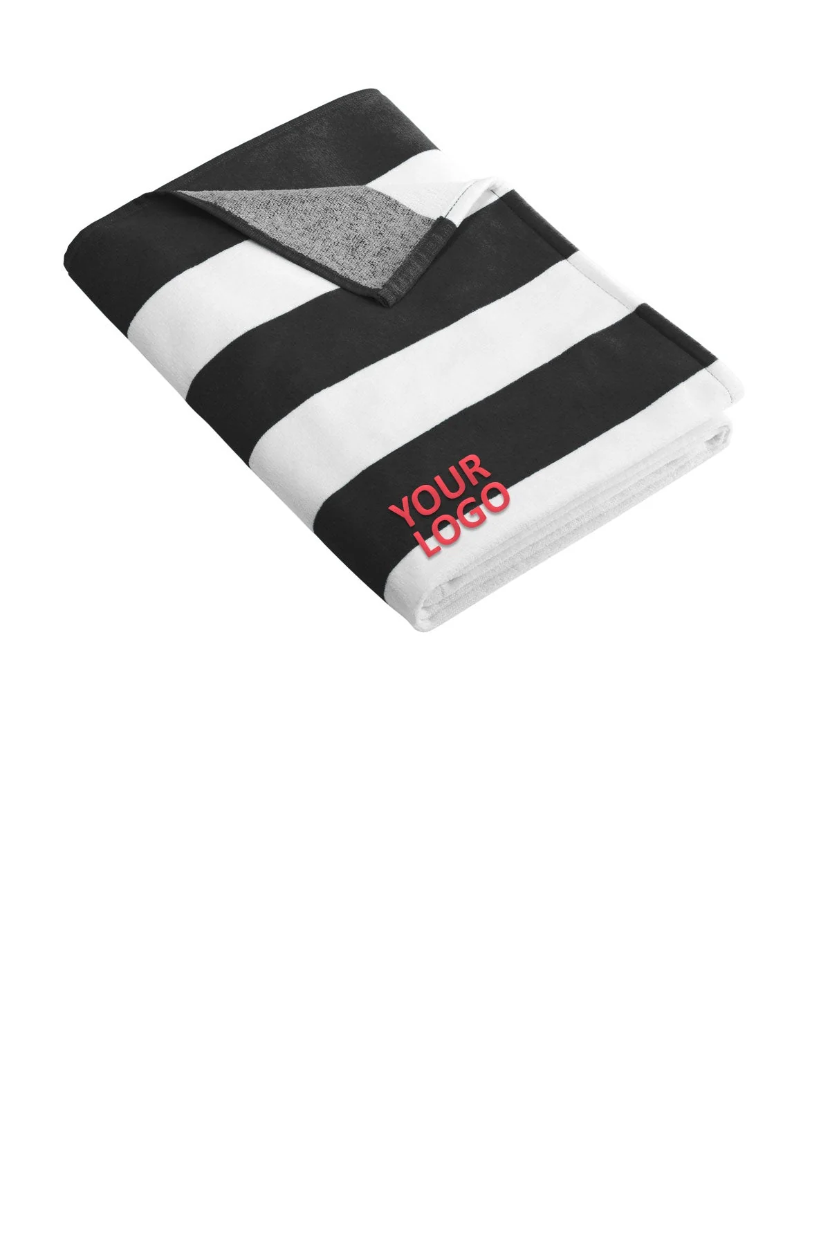 Port Authority Cabana Stripe Customized Beach Towels, Black