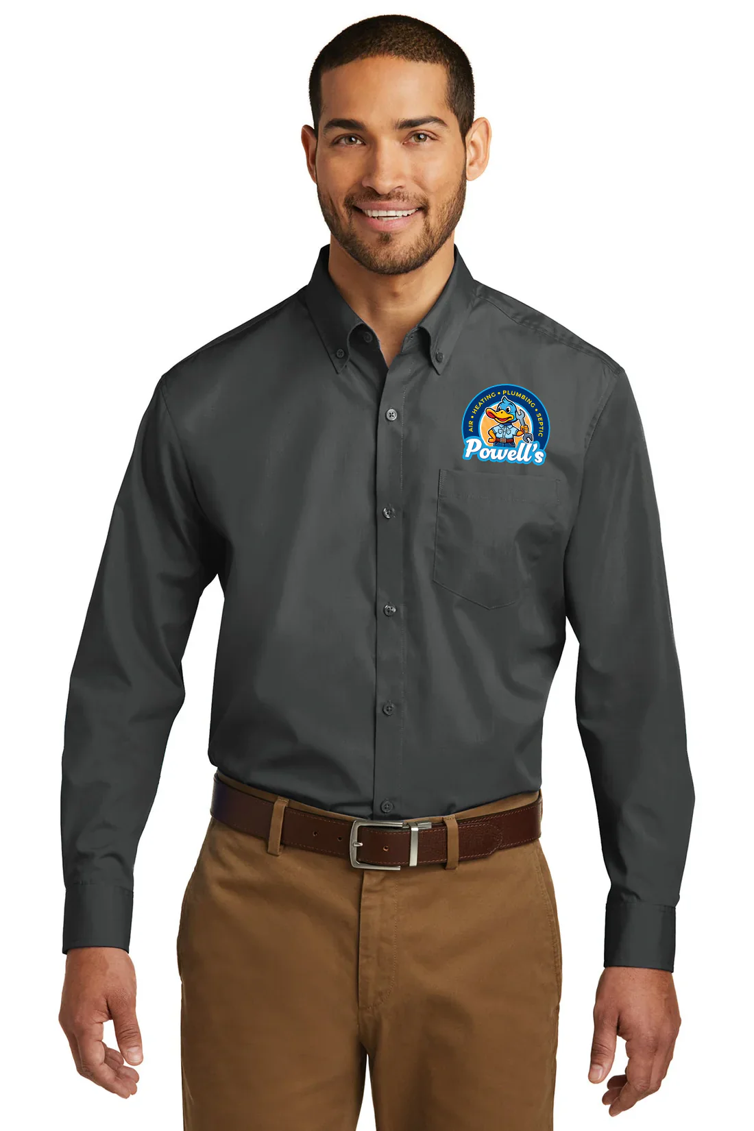Port Authority Carefree Poplin Shirt, Graphite [Powell's Plumbing LLC] - Image 4