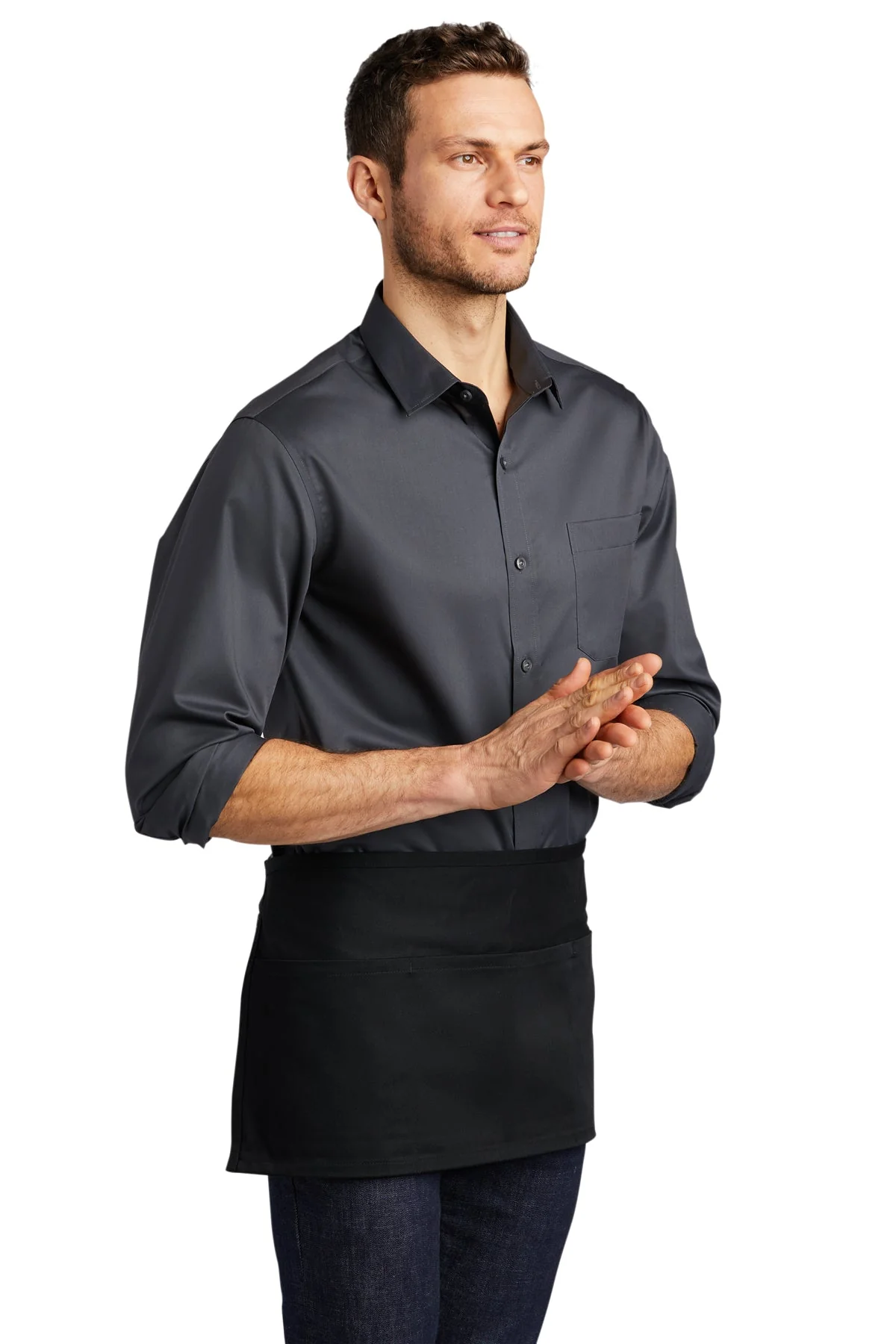 Port Authority Easy Care Reversible Branded Waist Aprons with Stain Release, Black - Image 3