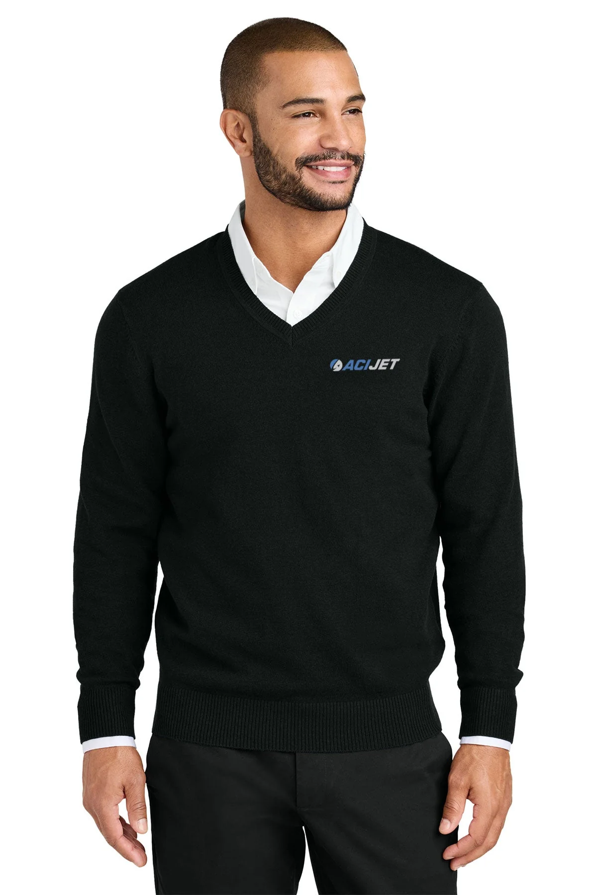 Port Authority Easy Care V-Neck Sweater, Deep Black [ACI Jet Uniforms]
