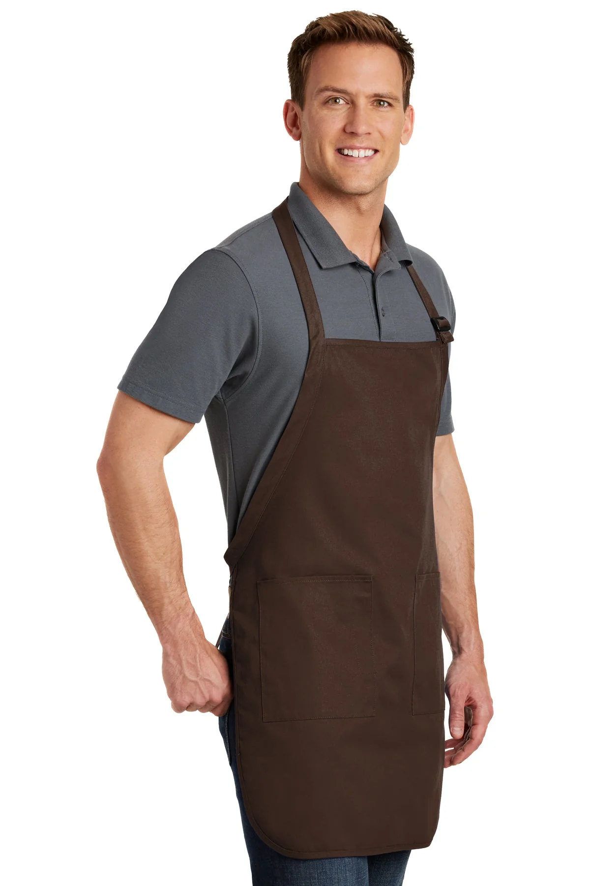 Port Authority Full-Length Custom Aprons with Pockets, Coffee Bean - Image 2