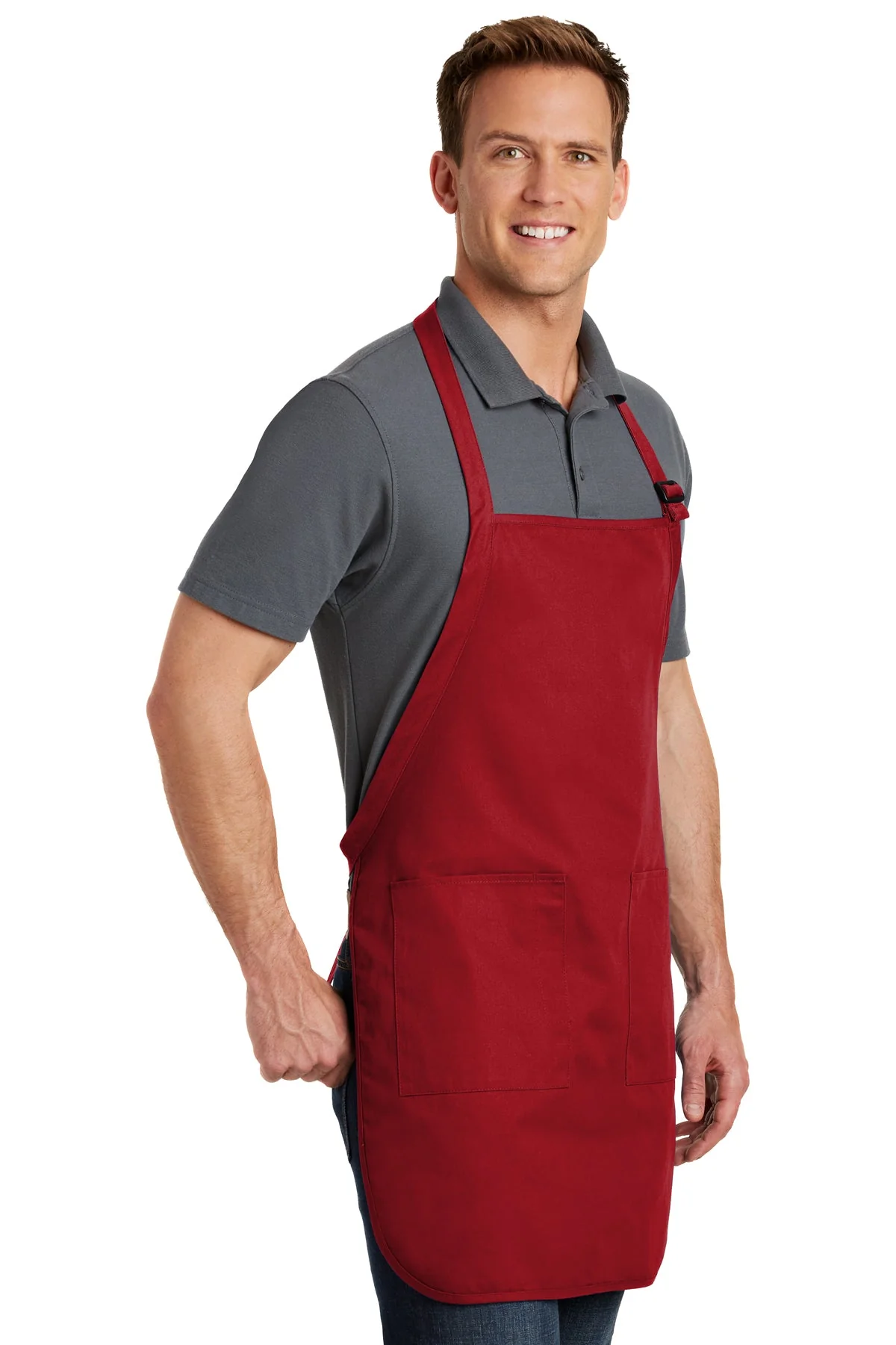 Port Authority Full-Length Custom Aprons with Pockets, Red - Image 2