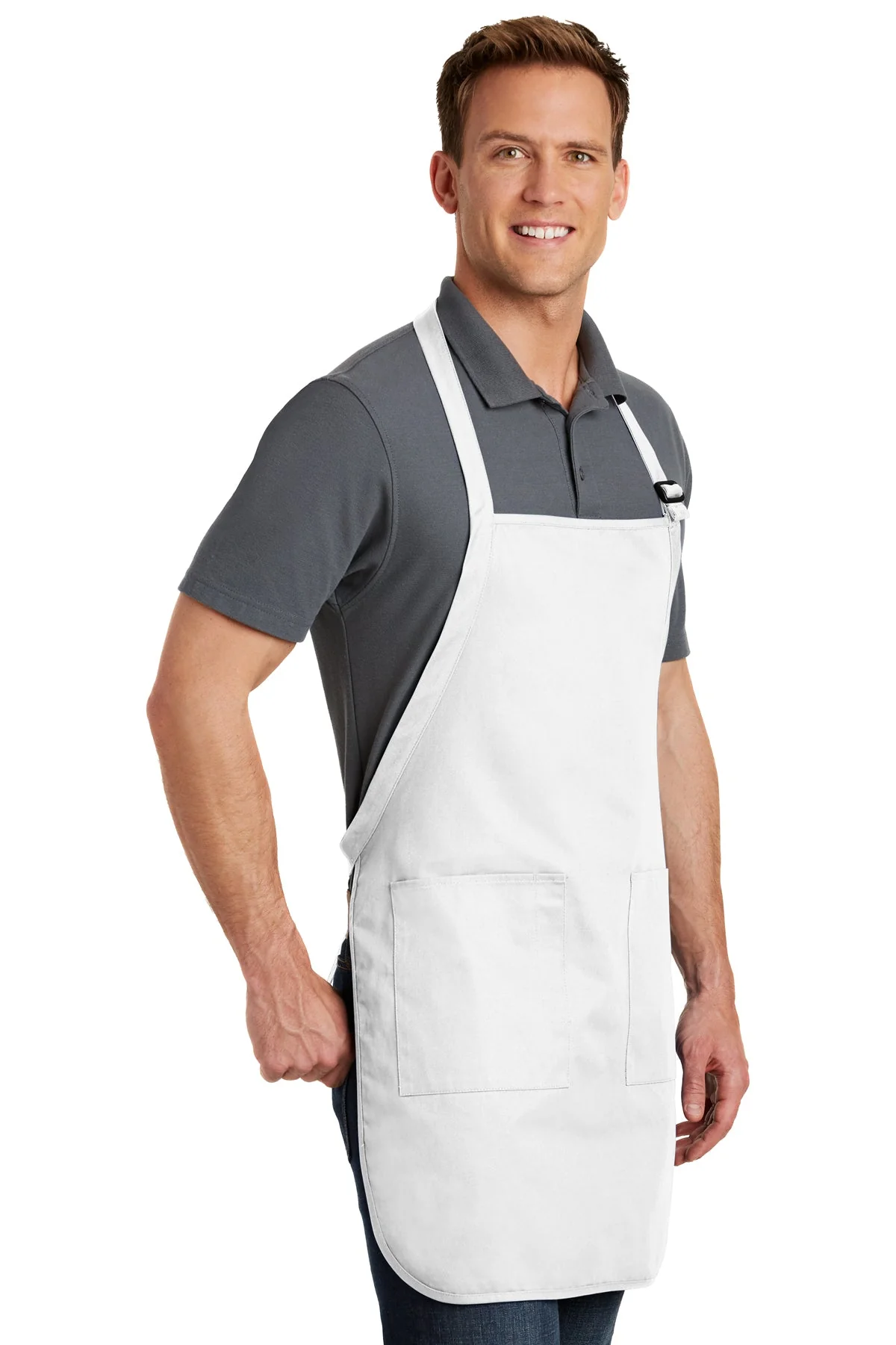 Port Authority Full-Length Custom Aprons with Pockets, White - Image 2