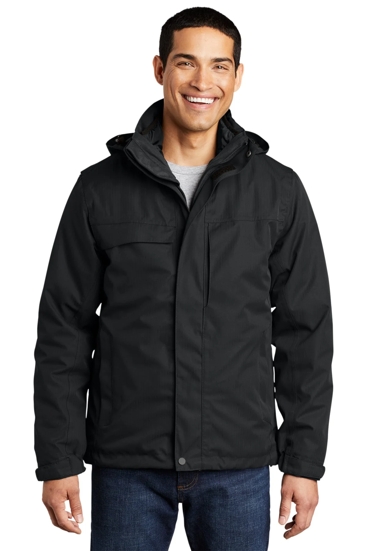 Port Authority Herringbone Customized 3-in-1 Parkas, Black - Image 4