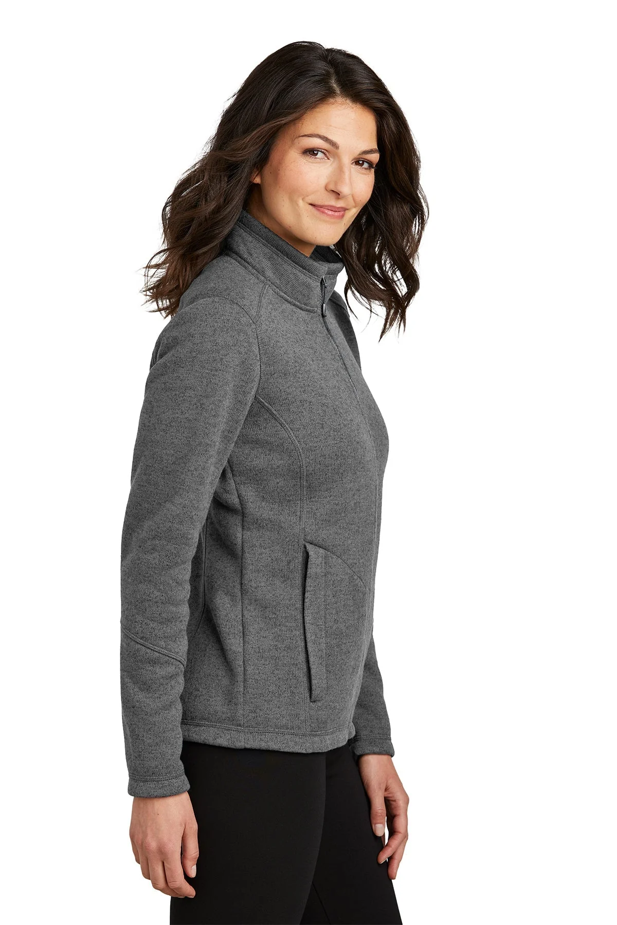 Port Authority Ladies Arc Sweater Fleece Jacket, Grey Smoke Heather [Allendale Machinery Systems] - Image 3