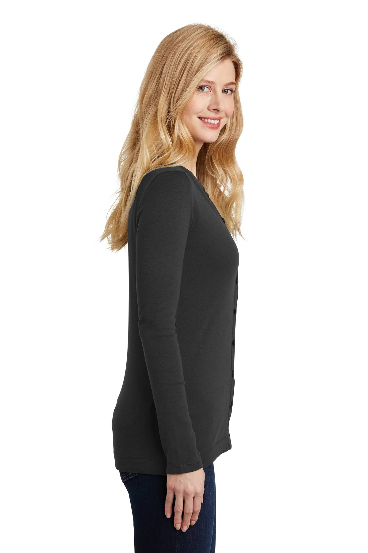 Port Authority Ladies Concept Stretch Button-Front Cardigan, Black [TruNorthern] - Image 3