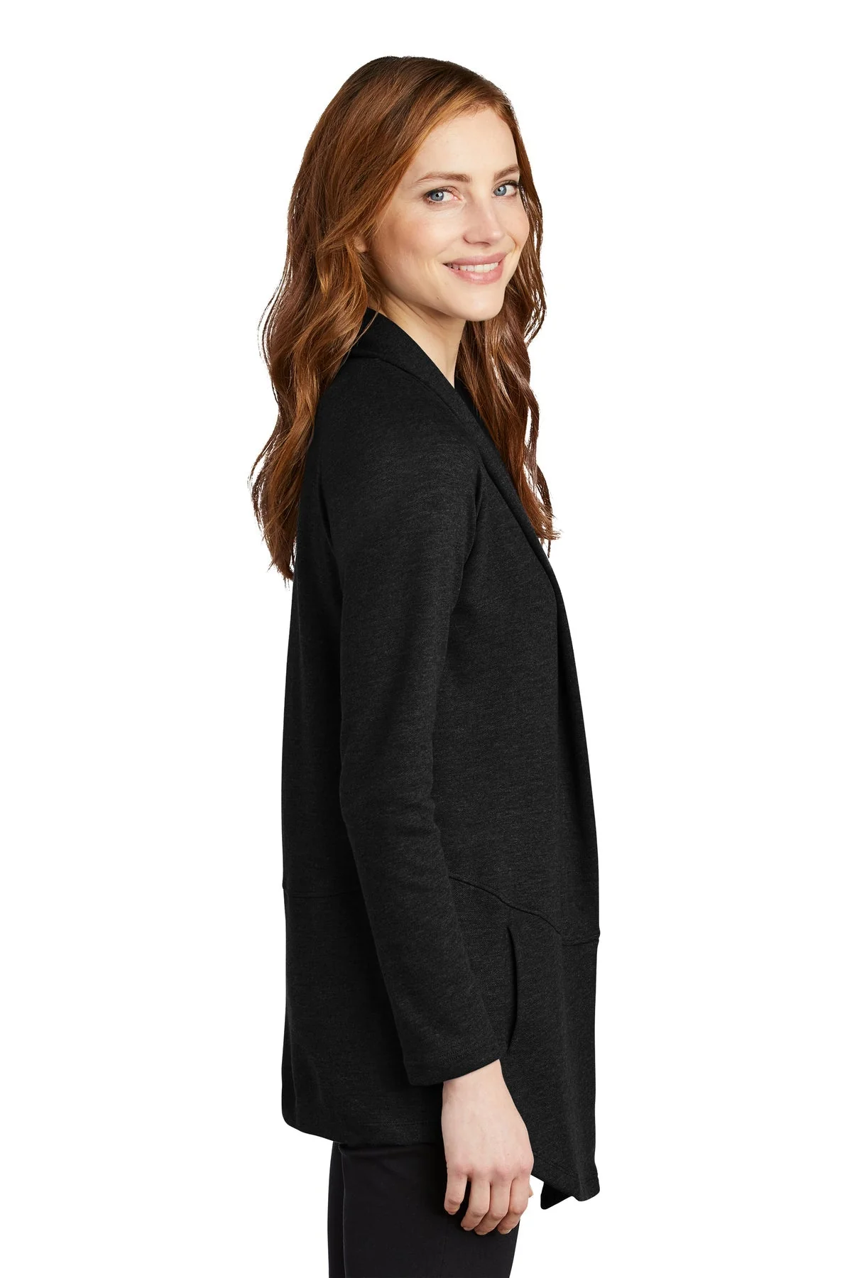 Port Authority Ladies Interlock Cardigan, Deep Black/ Charcoal Heather [Skurka Aerospace, Inc.] - Image 3