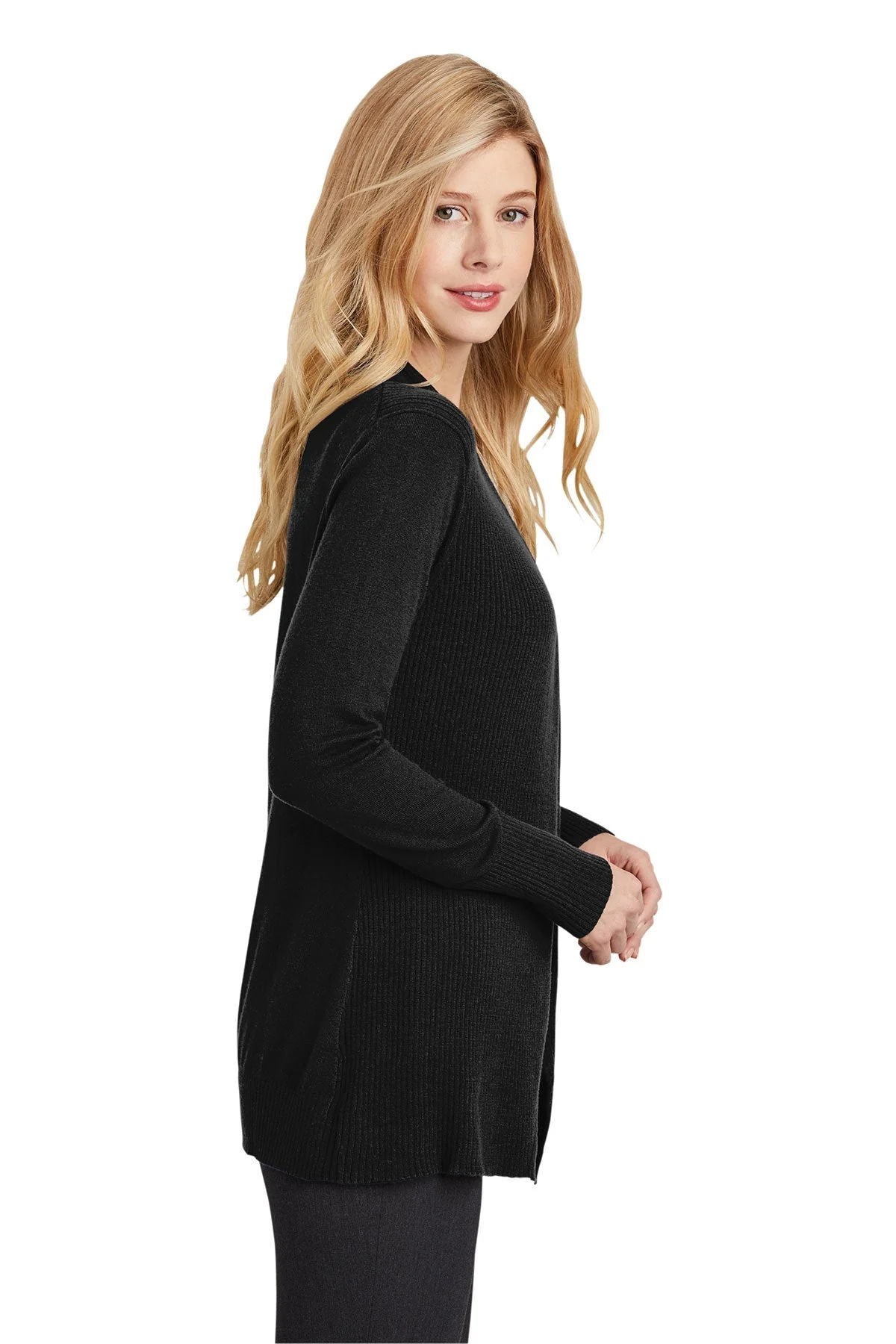 Port Authority Ladies Open Front Custom Cardigan Sweaters, Black [Fooda] - Image 3