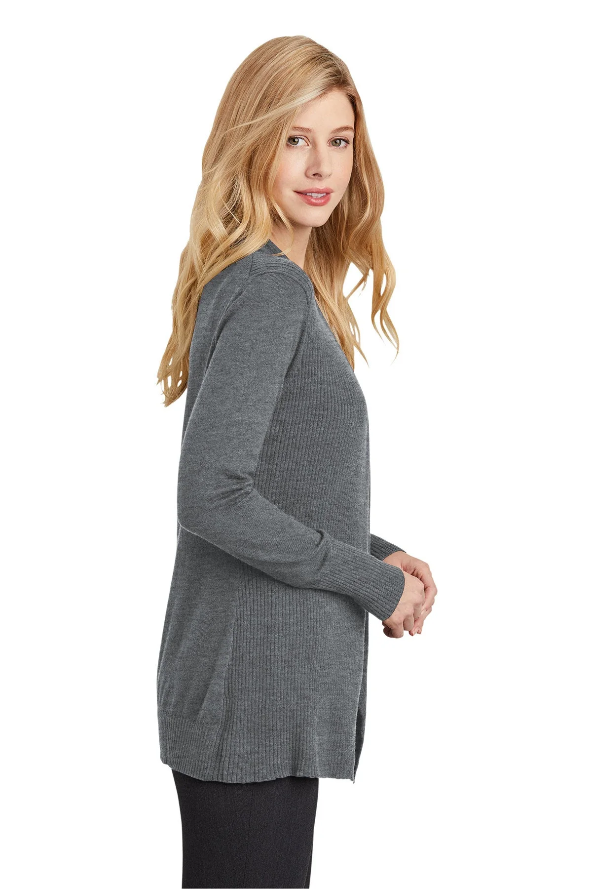 Port Authority Ladies Open Front Sweater, Medium Heather Grey [Fooda] - Image 3