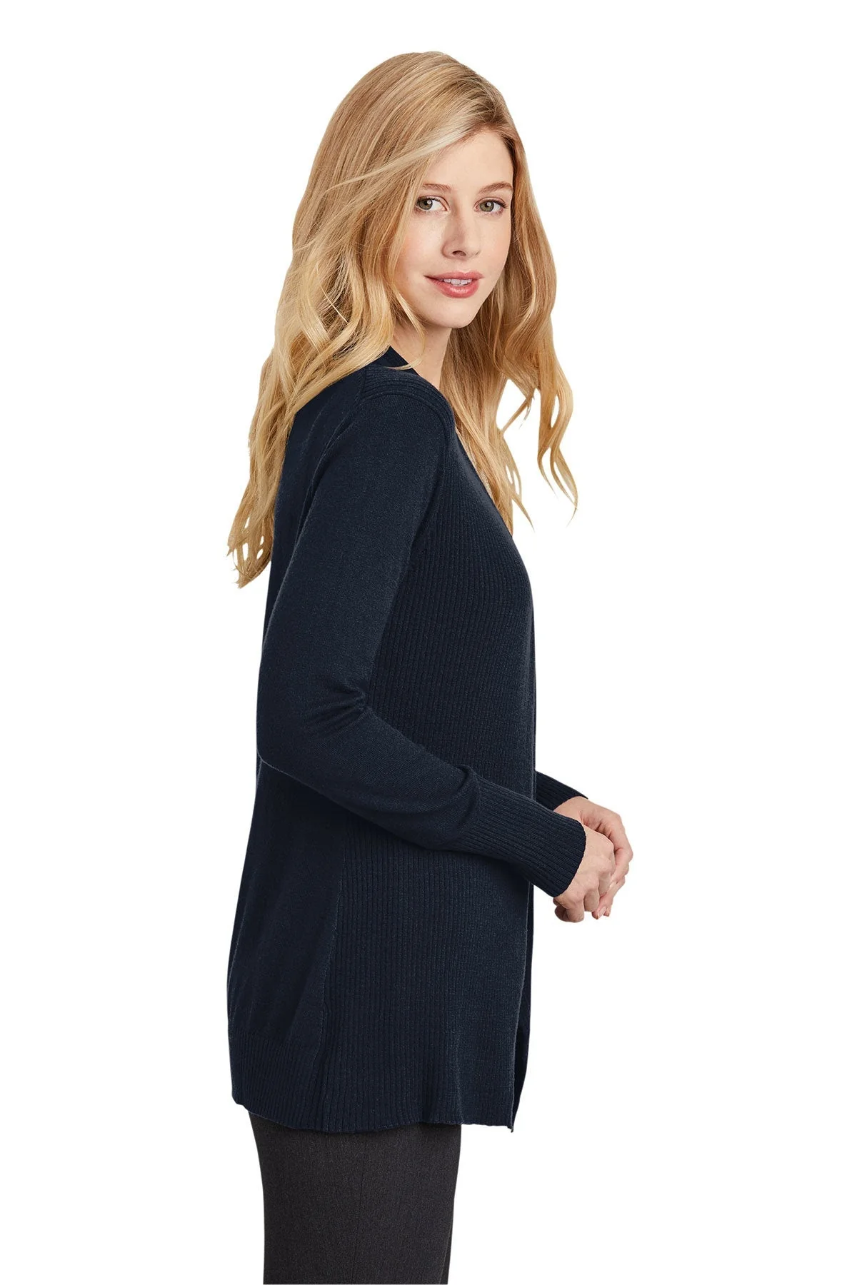 Port Authority Ladies Open Front Cardigan Sweater, Navy [Orange by Fooda] - Image 3