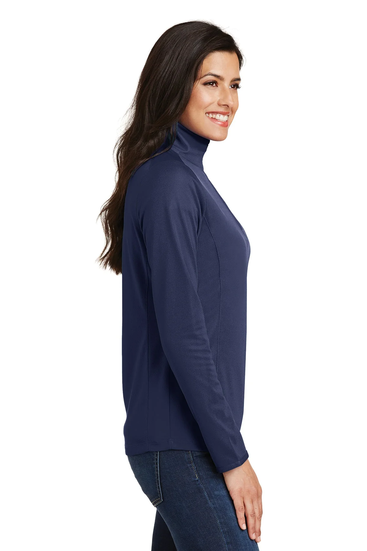 Port Authority Ladies Pinpoint Mesh 1/2-Zip, True Navy [Maine State Credit Union] - Image 3