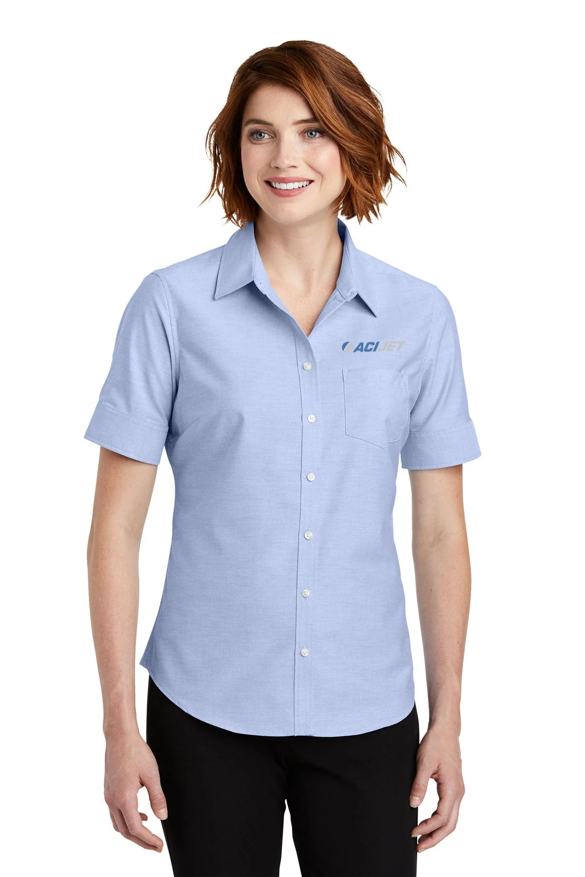 Port Authority Ladies Short Sleeve Oxford Shirt, Oxford Blue [ACI Jet Uniforms]