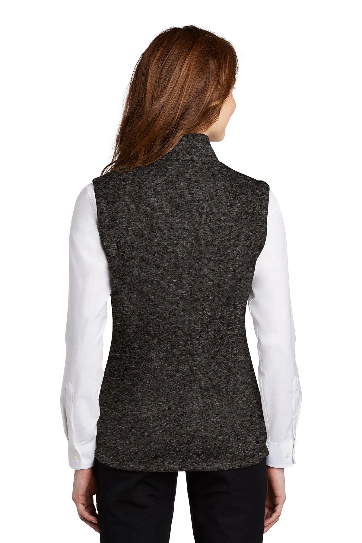 Port Authority Ladies Sweater Fleece Vest, Black Heather [Orange by Fooda] - Image 2