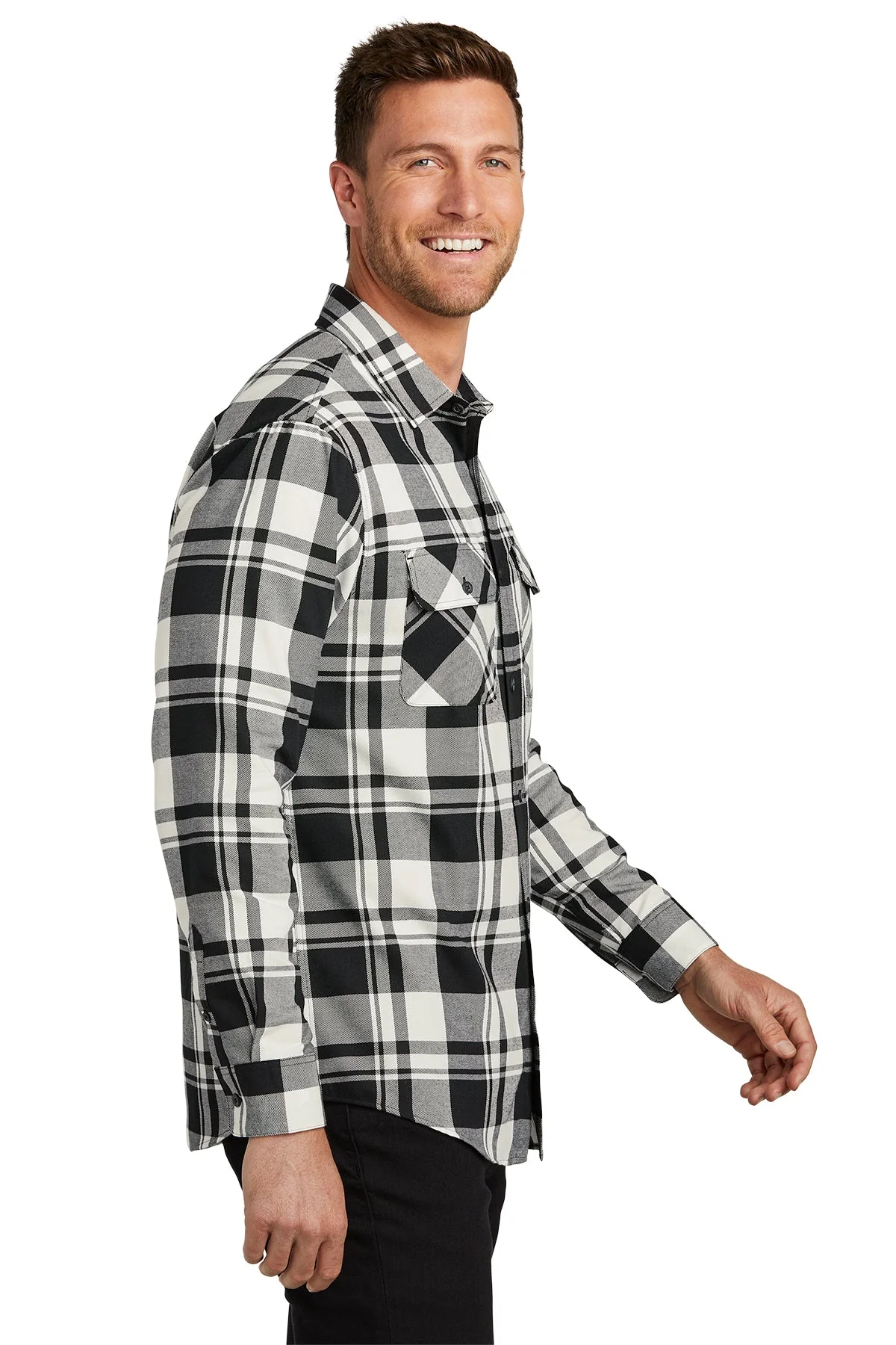 Port Authority Plaid Flannel Shirt, Snow White/ Black [Infintium Inc.] - Image 3