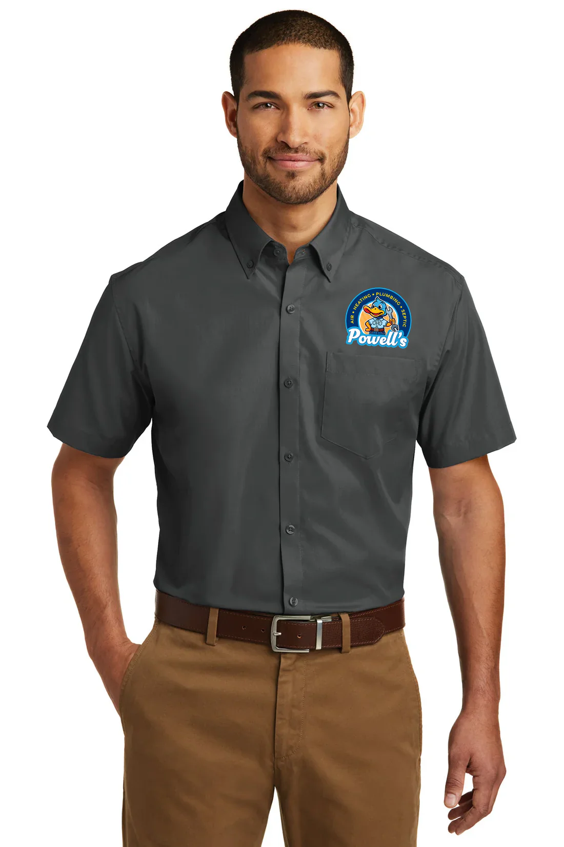 Port Authority Short Sleeve Carefree Poplin Shirt, Graphite [Powell's Plumbing LLC] - Image 4