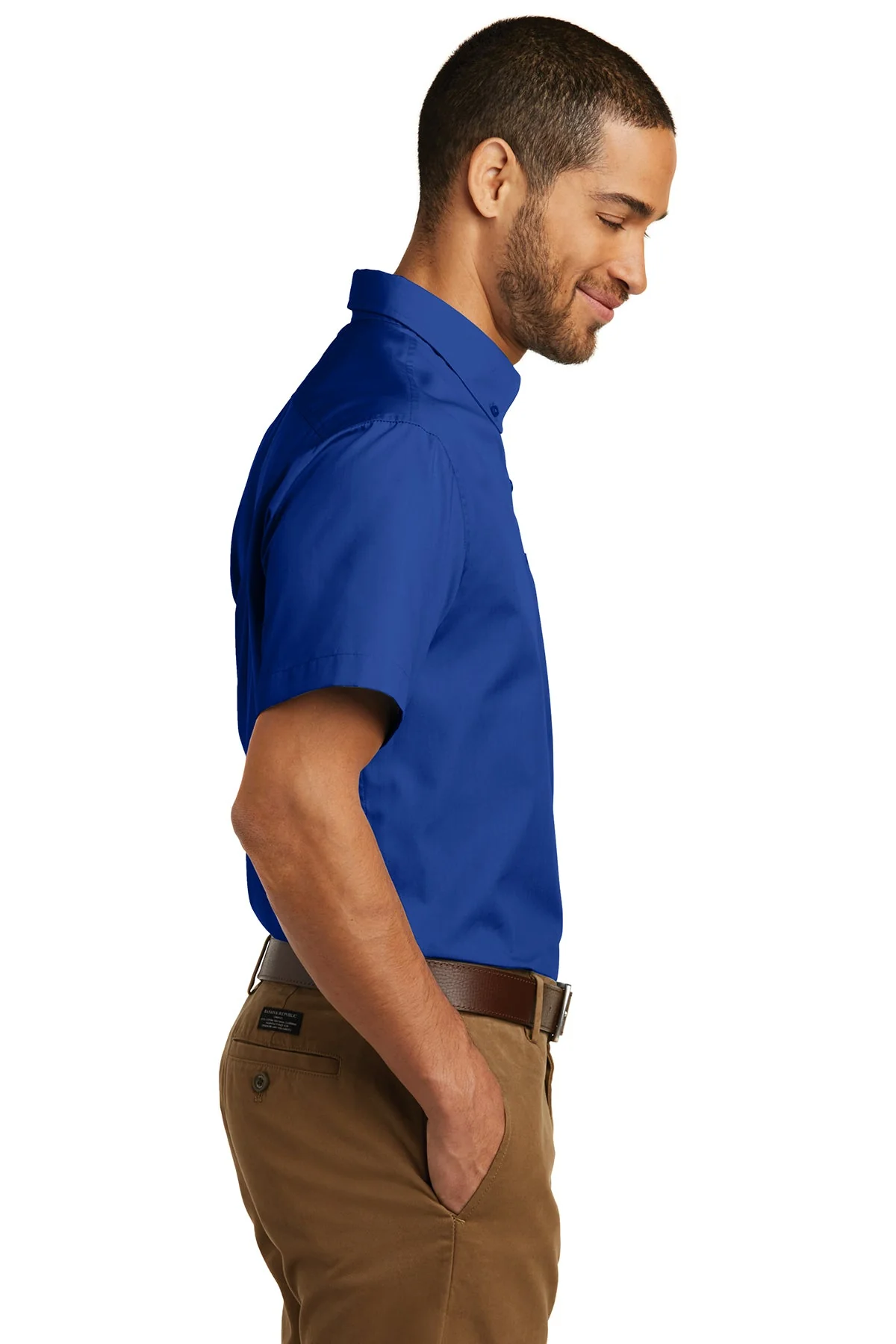 Port Authority Short Sleeve Carefree Poplin Shirt, True Royal [Via Transportation / Sioux Area Metro] - Image 3
