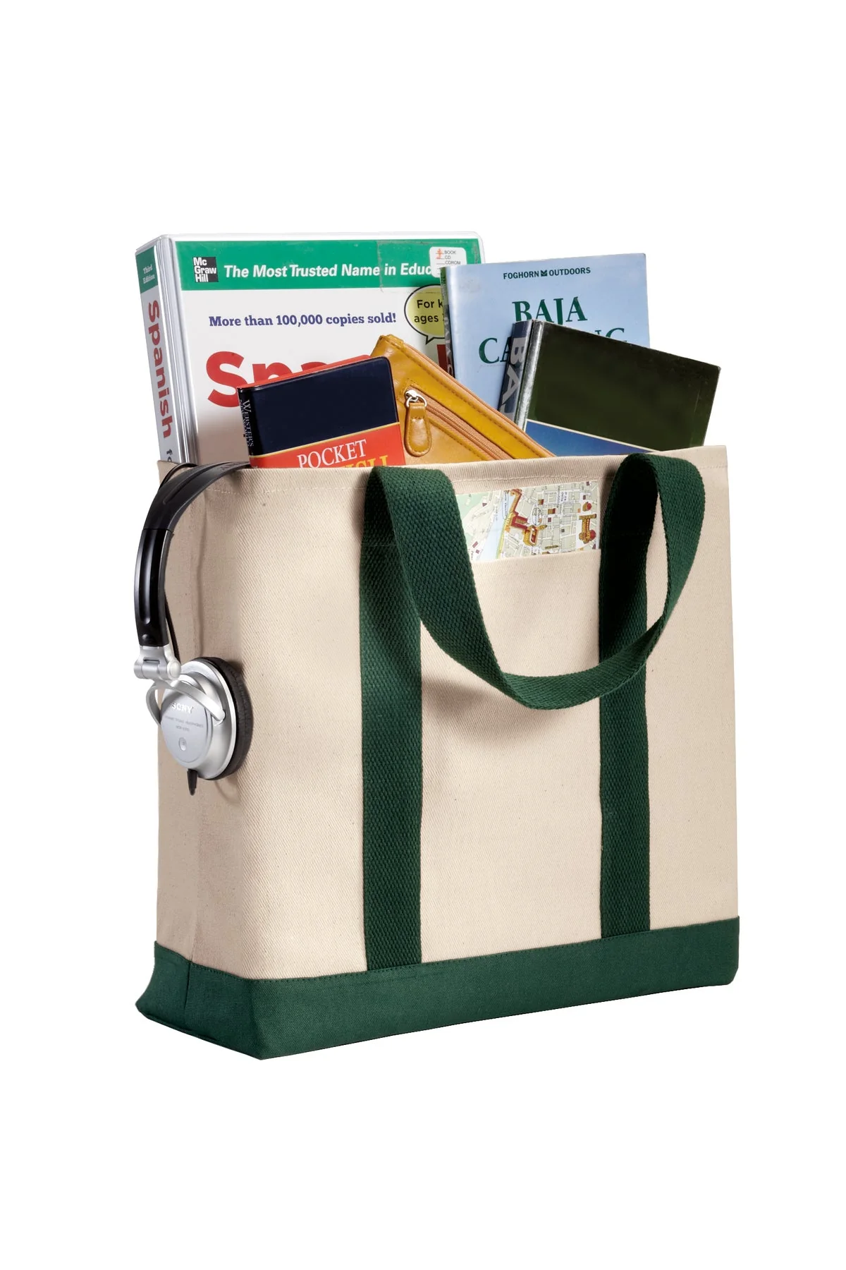 Port Authority - Two-Tone Custom Shopping Tote, Natural/Spruce - Image 2
