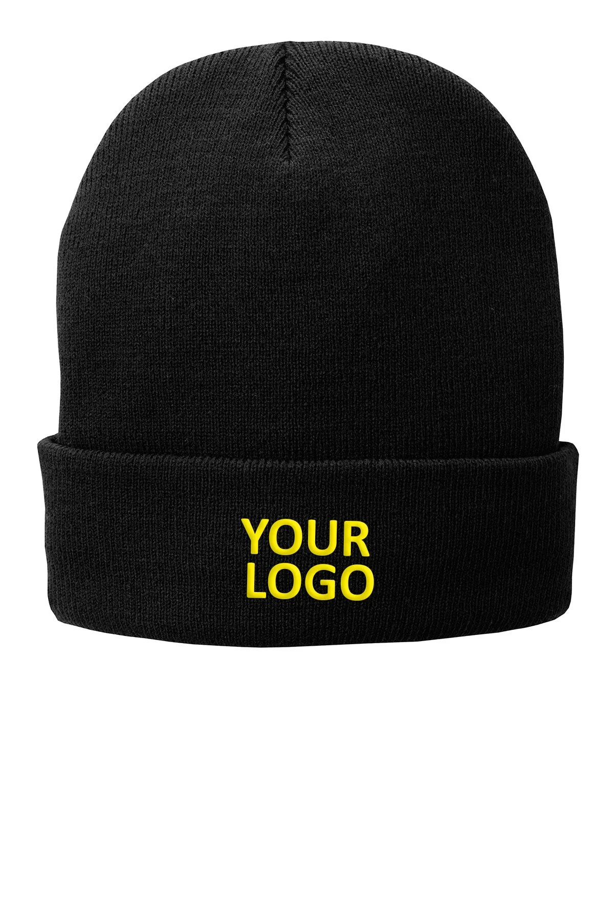 Port & Company Fleece Lined Custom Knit Caps, Black