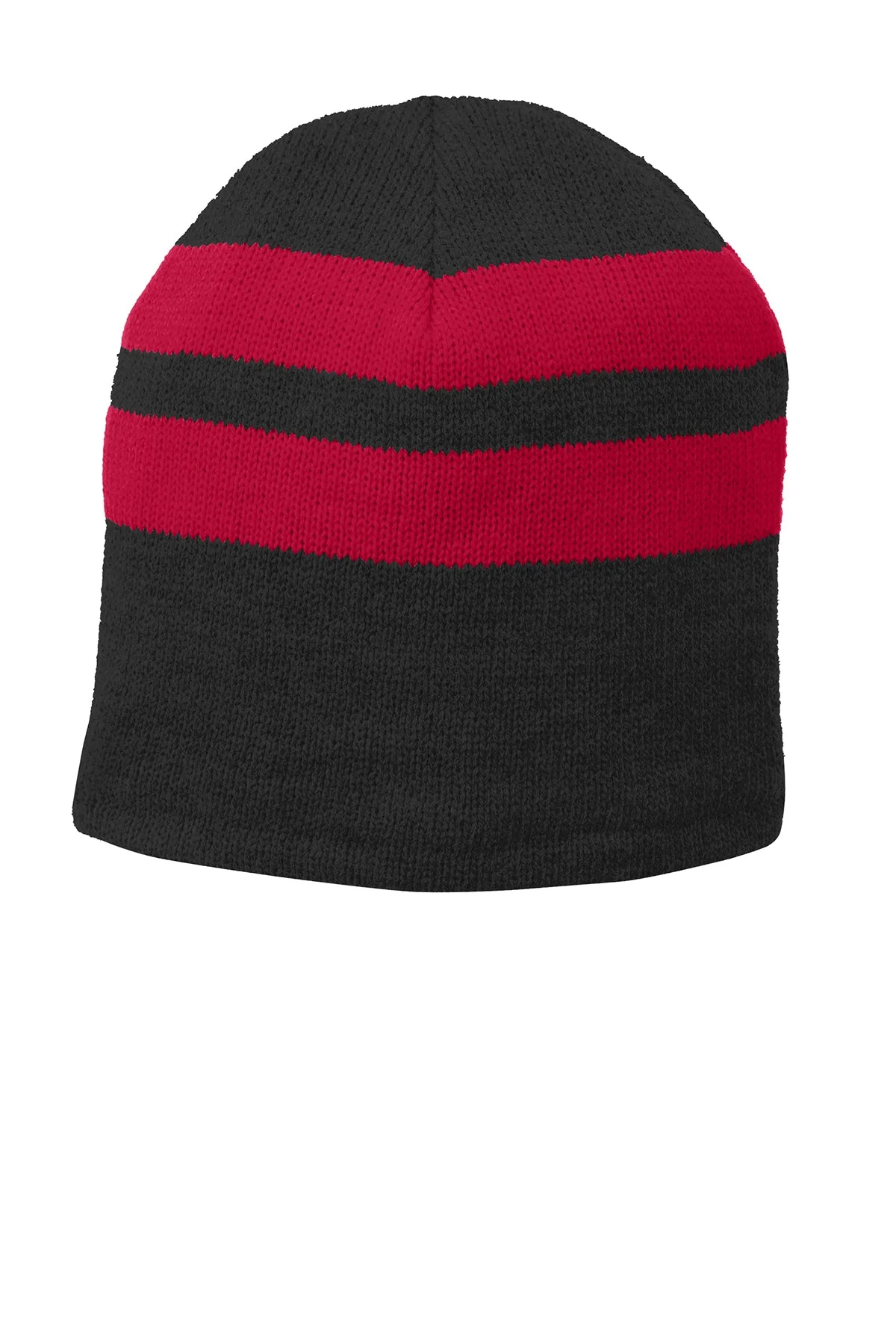 Port & Company Fleece Lined Striped Custom Beanies, Black/ Red - Image 2