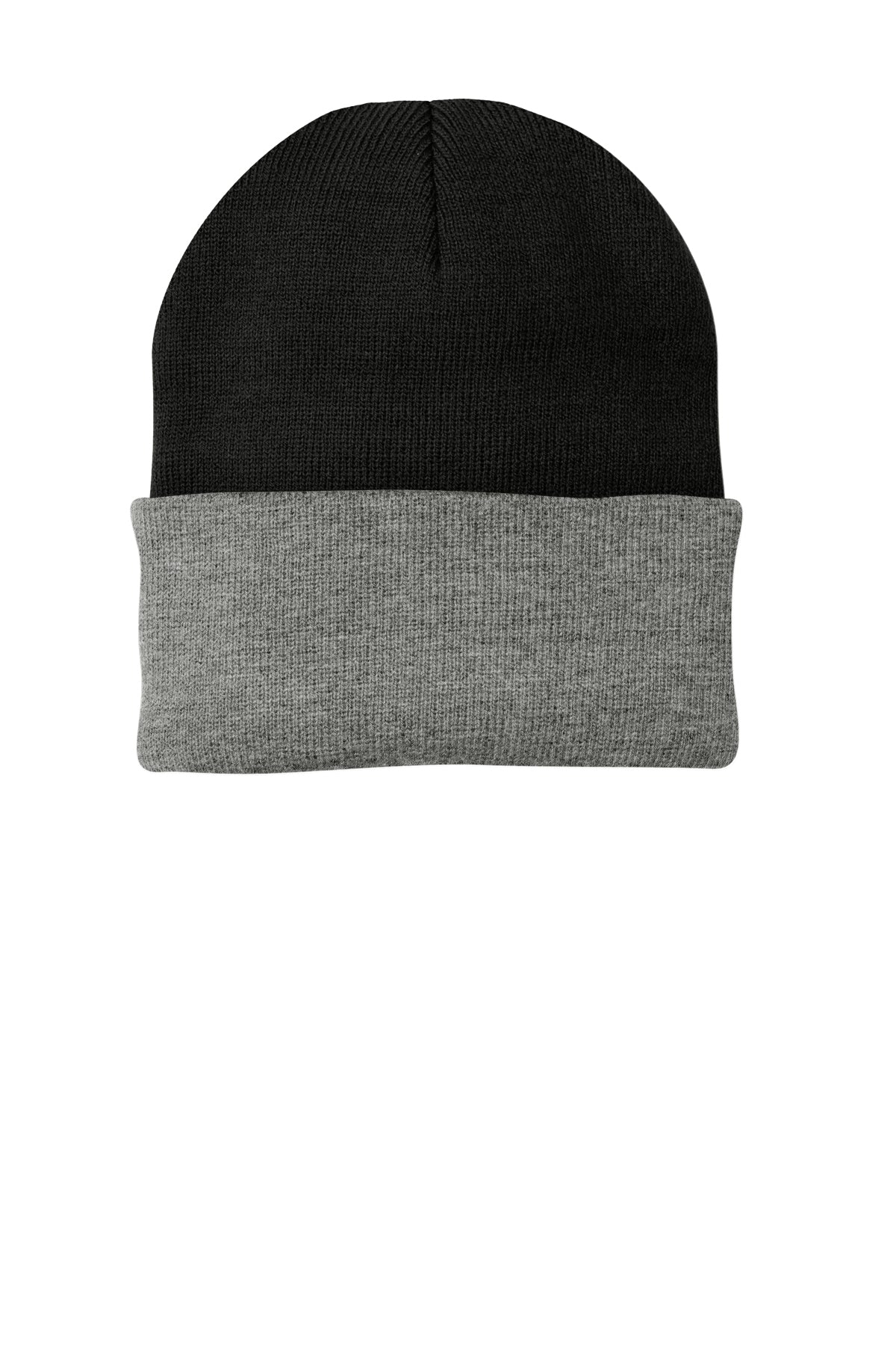 Port & Company Branded Knit Caps, Black/ Oxford - Image 2