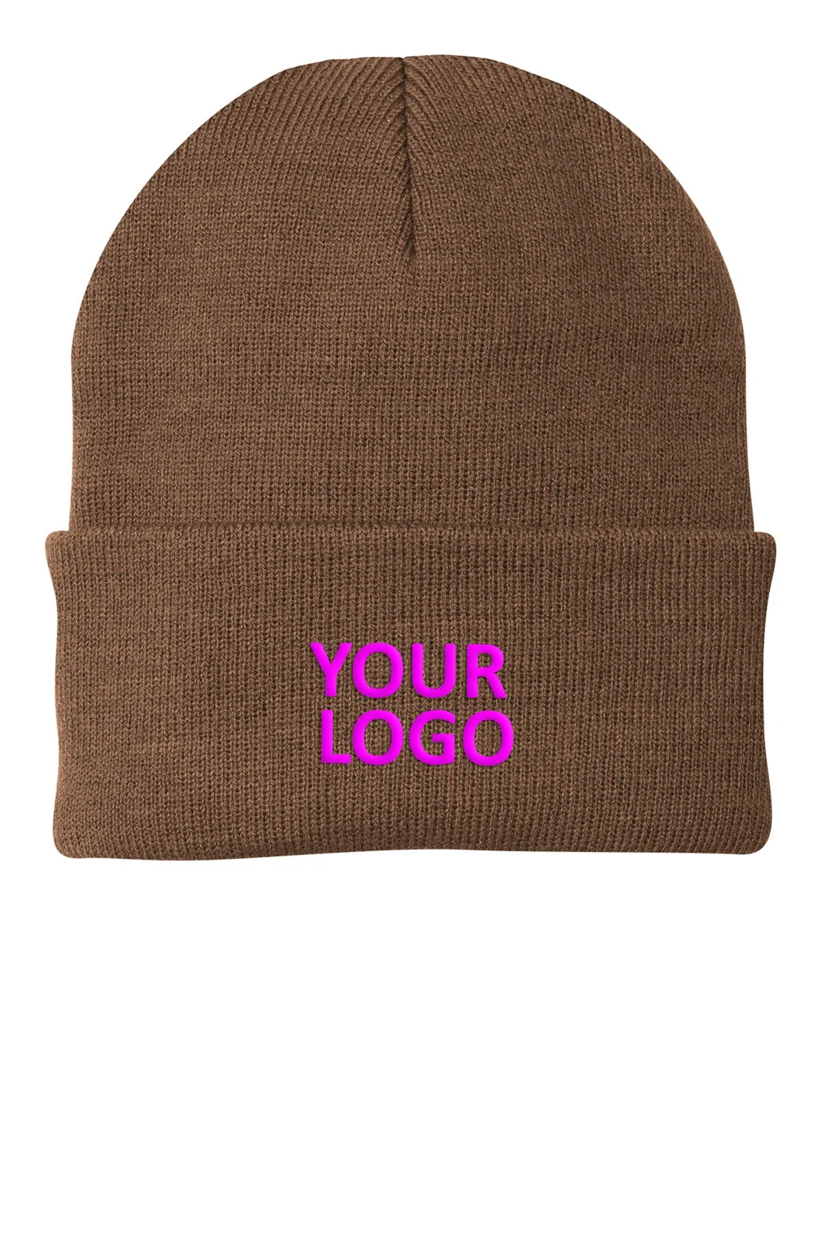 Port & Company Branded Knit Caps, Brown