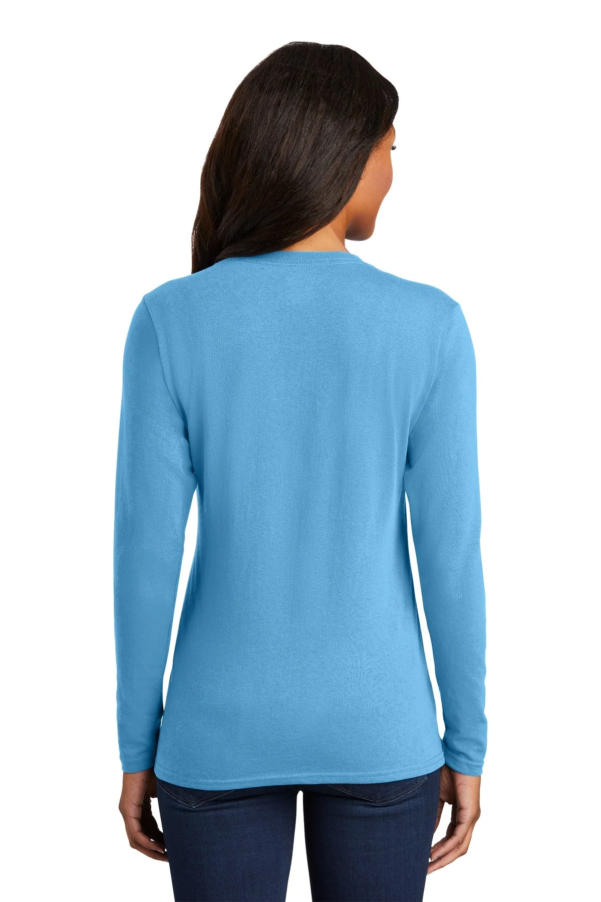Port & Company Ladies Long Sleeve Core Cotton Tee, Aquatic Blue [Mecosta-Osceola ISD] - Image 2