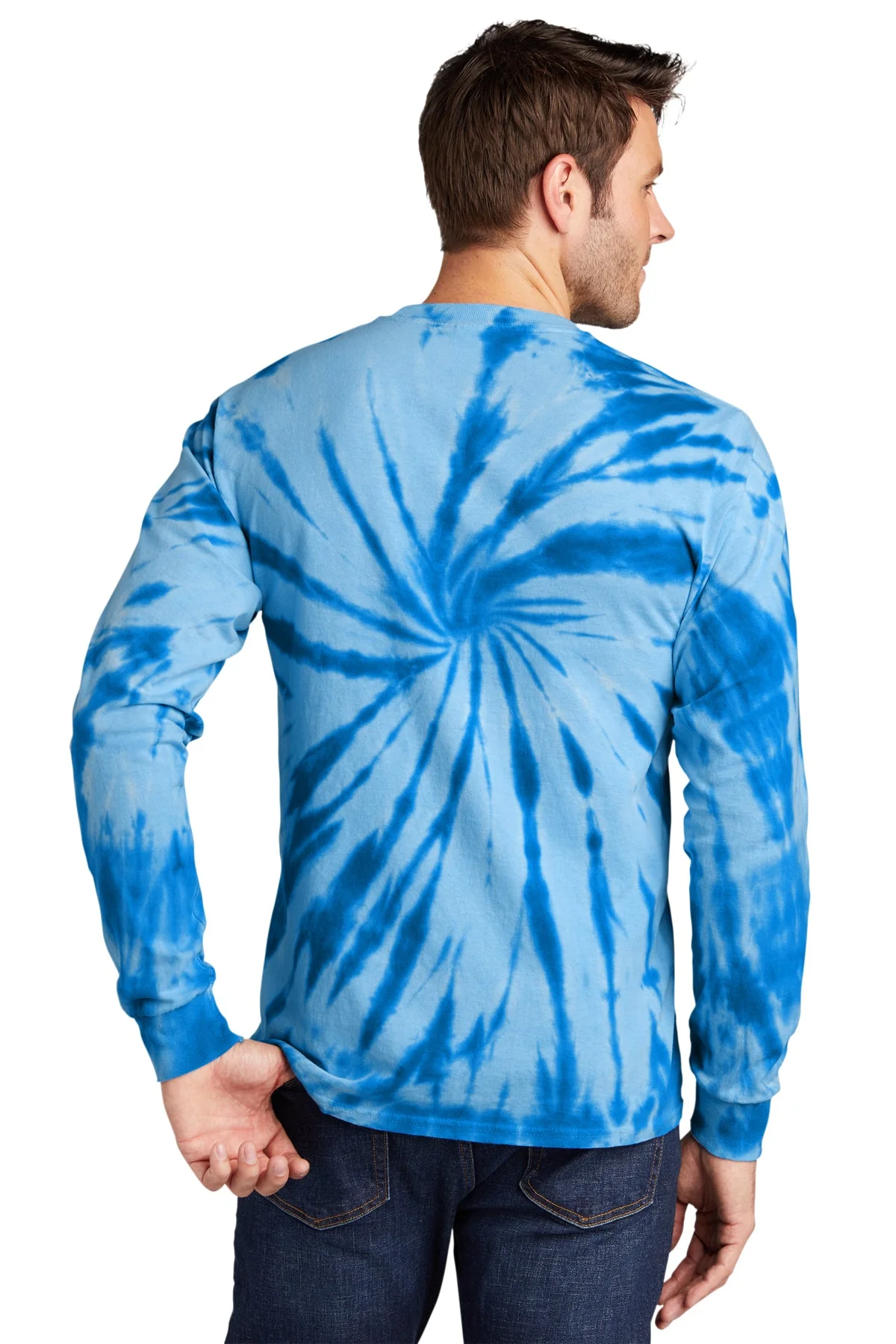 Port & Company Tie-Dye Long Sleeve Customized Printed Tee's, Royal - Image 2