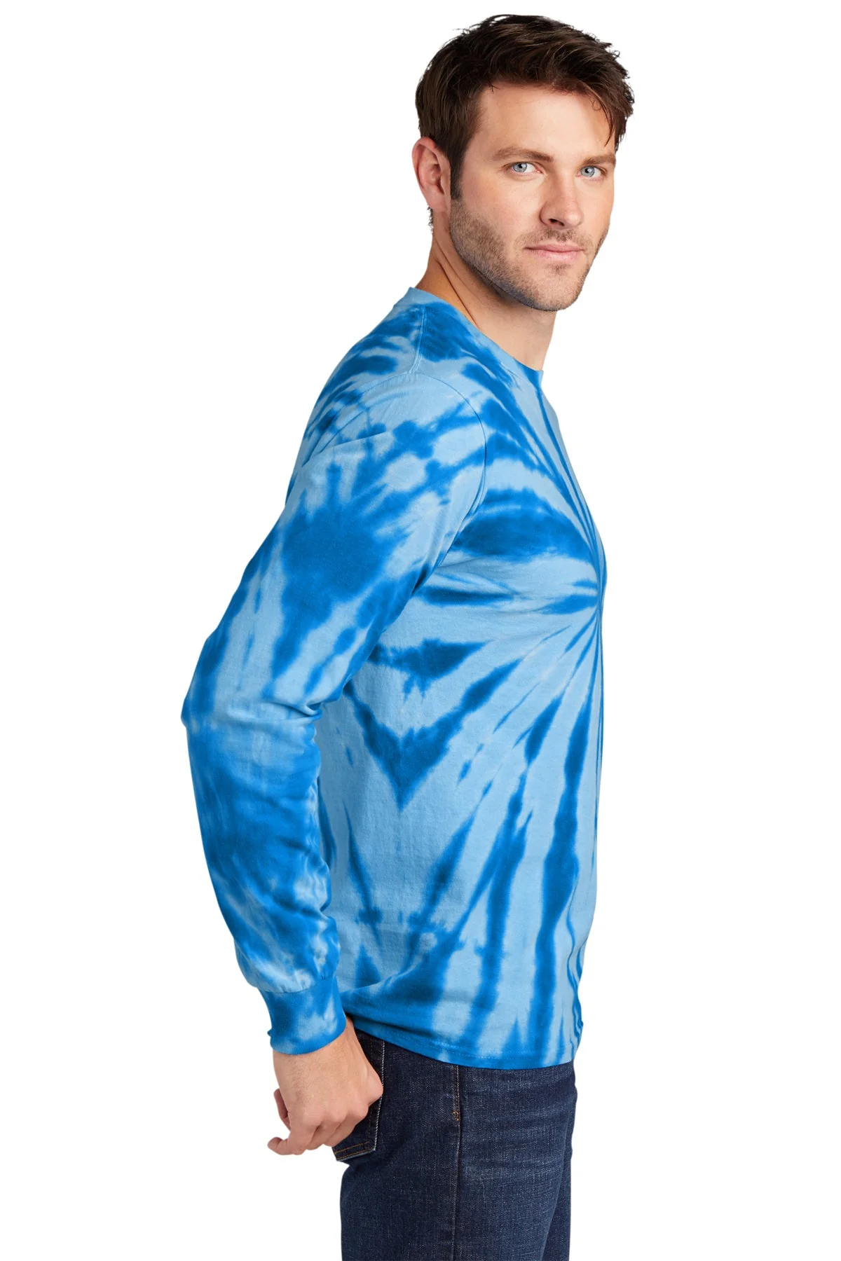 Port & Company Tie-Dye Long Sleeve Customized Printed Tee's, Royal - Image 3