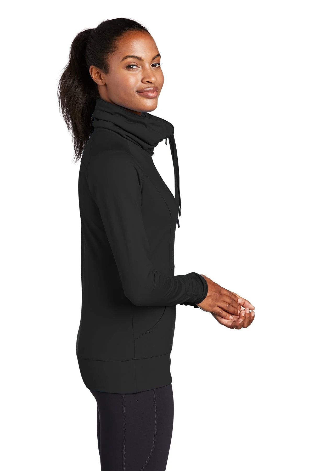 Sport-Tek Ladies Sport-Wick Stretch Full-Zip Jacket, Black [Olive Crest] - Image 3