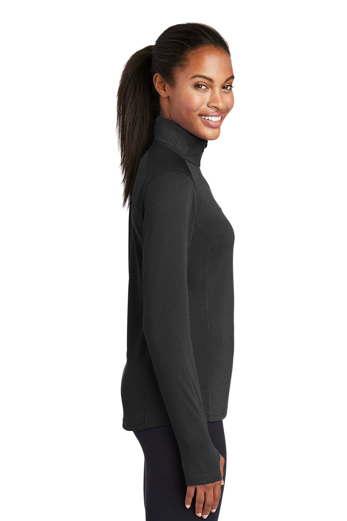 Sport-Tek Ladies Sport-Wick Textured 1/4-Zip Pullover, Black [Harris & Associates] - Image 3