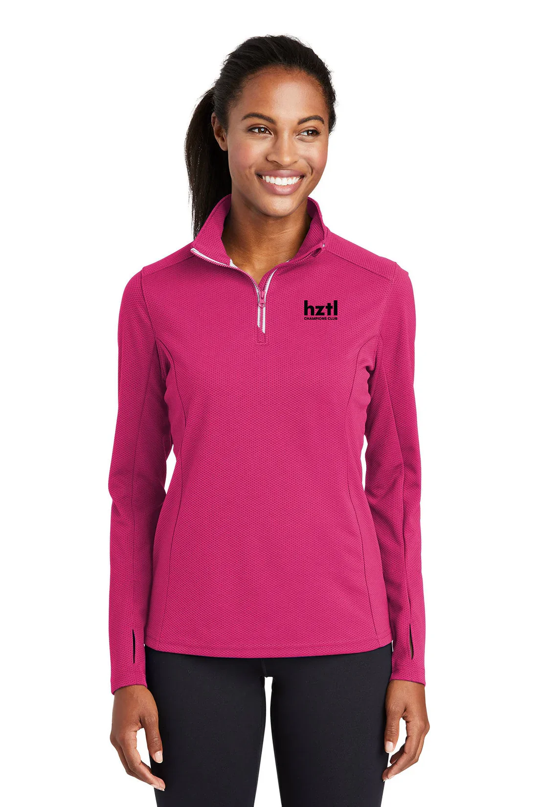 Sport-Tek Ladies Sport-Wick Textured 1/4-Zip Pullover, Pink Raspberry [Horizontal]