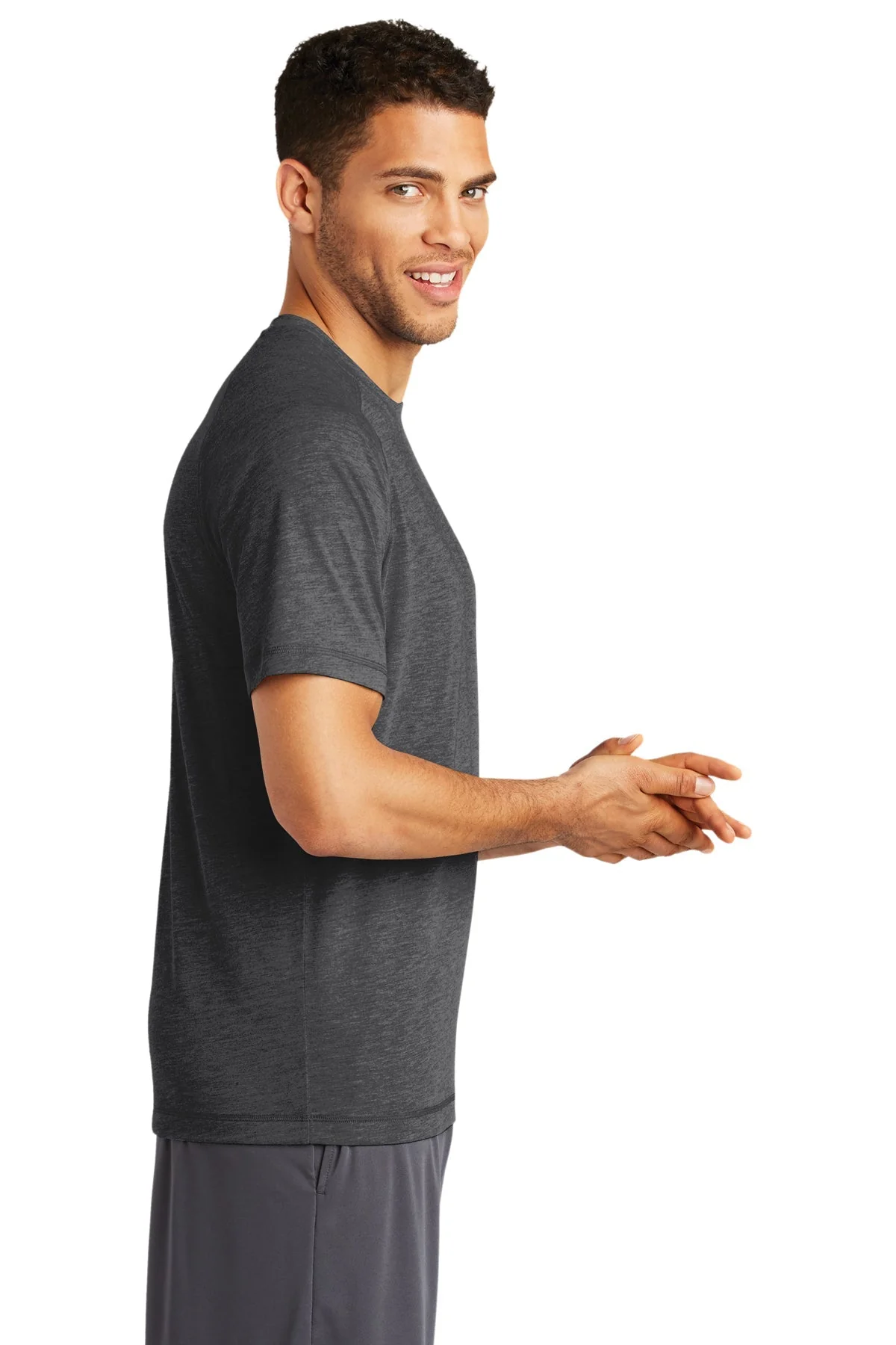 Sport-Tek PosiCharge Tri Blend  Wicking Raglan Tee, Dark Grey Heather [Powell's Plumbing LLC] - Image 3