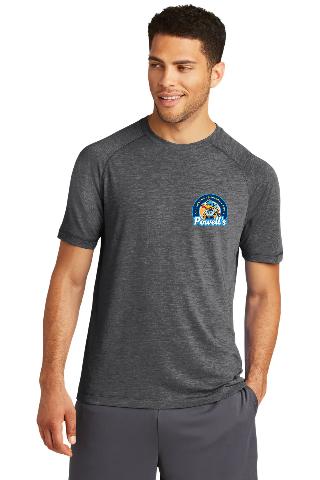 Sport-Tek PosiCharge Tri Blend  Wicking Raglan Tee, Dark Grey Heather [Powell's Plumbing LLC] - Image 4