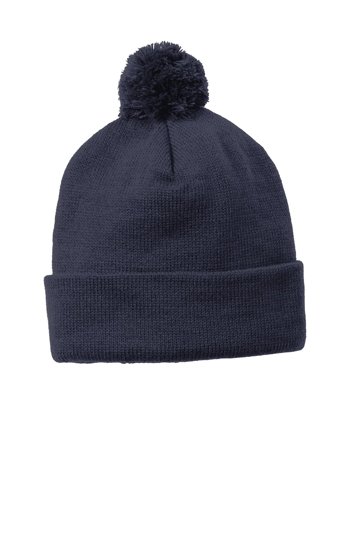 Sport-Tek Solid Customized Pom Pom Beanies, True Navy - Image 2