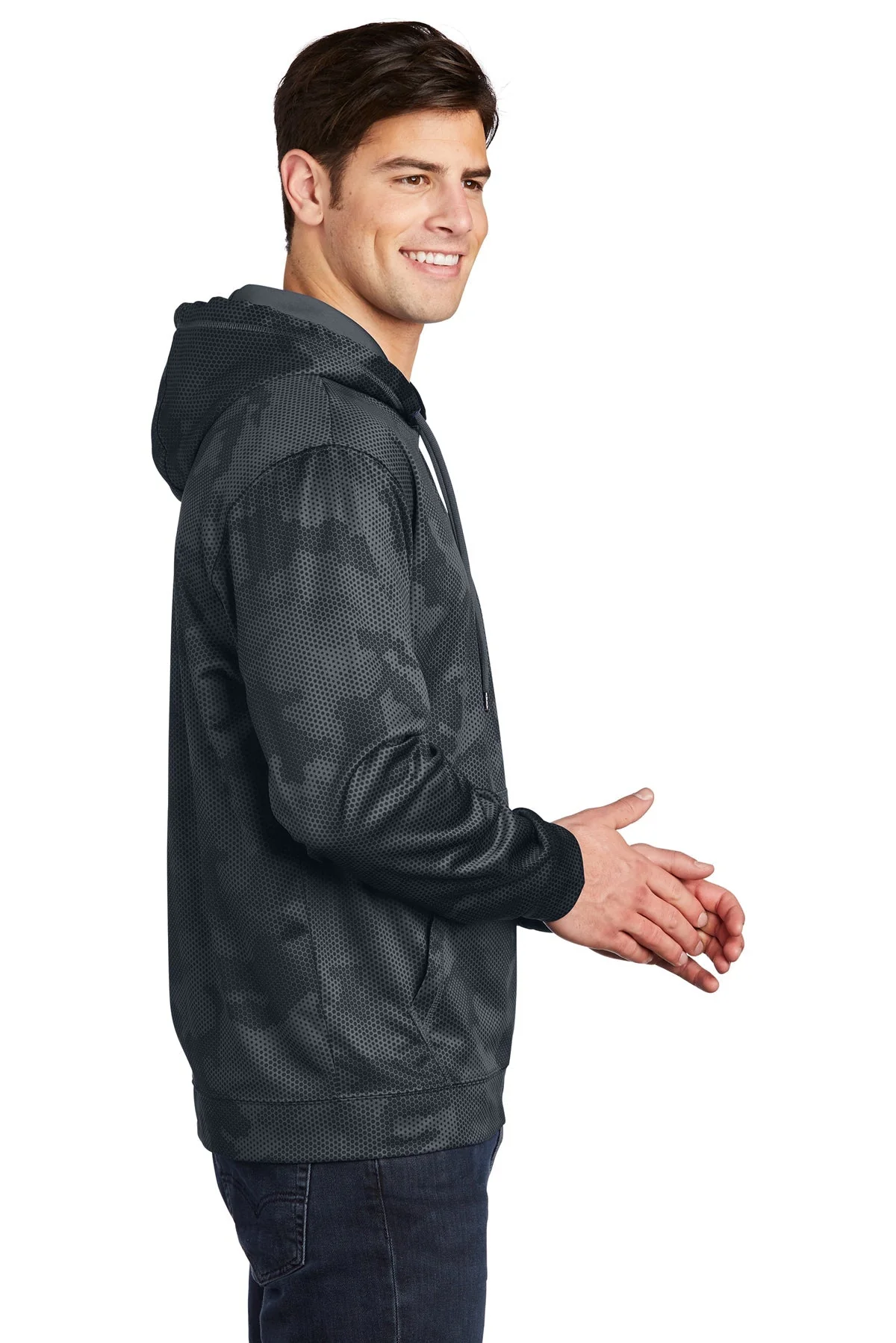 Sport-Tek Sport-Wick CamoHex Fleece Hooded Pullover, Dark Smoke Grey [Milford Mining Company Utah] - Image 3