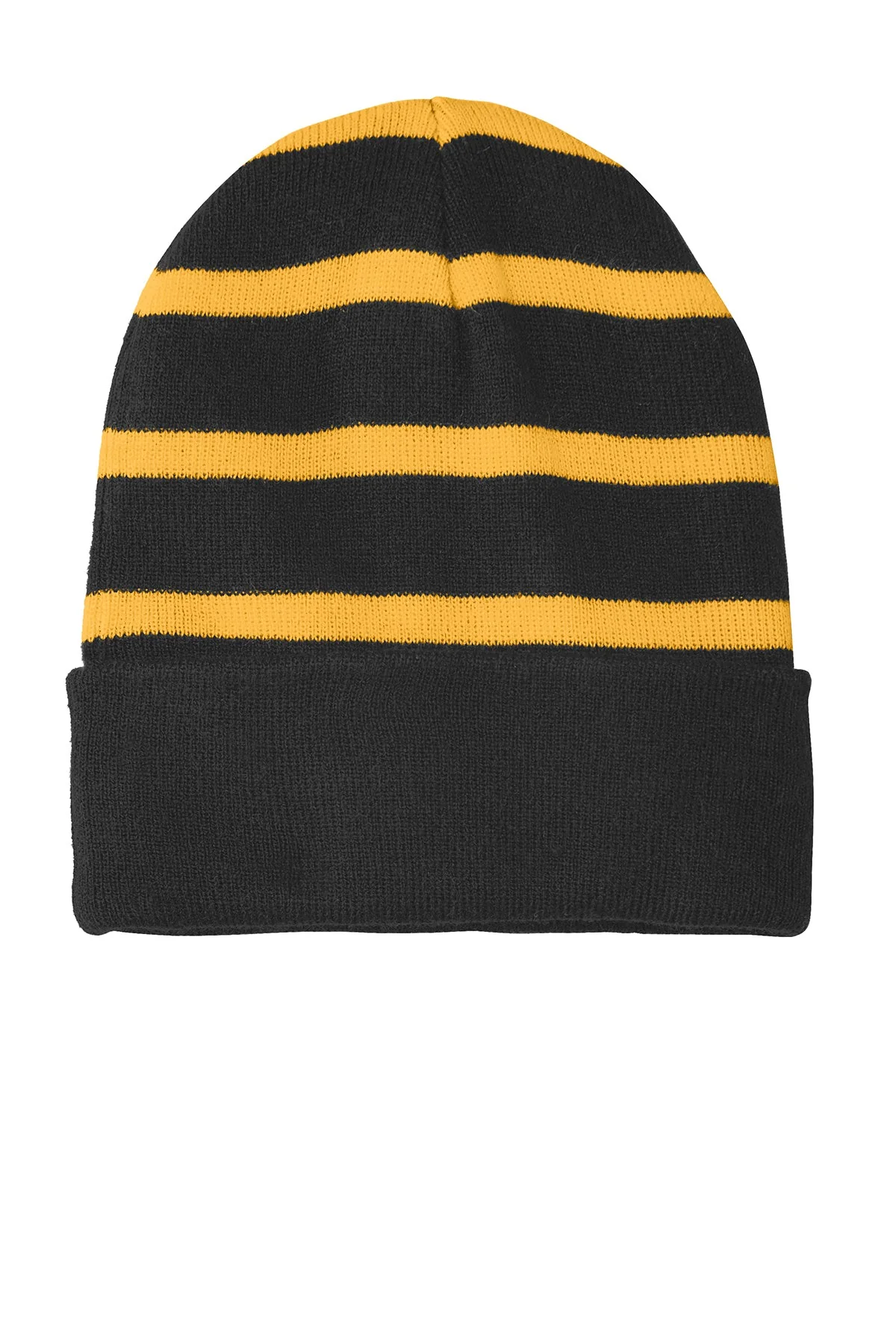 Sport-Tek Striped Custom Beanies with Solid Band, Black/ Gold - Image 2