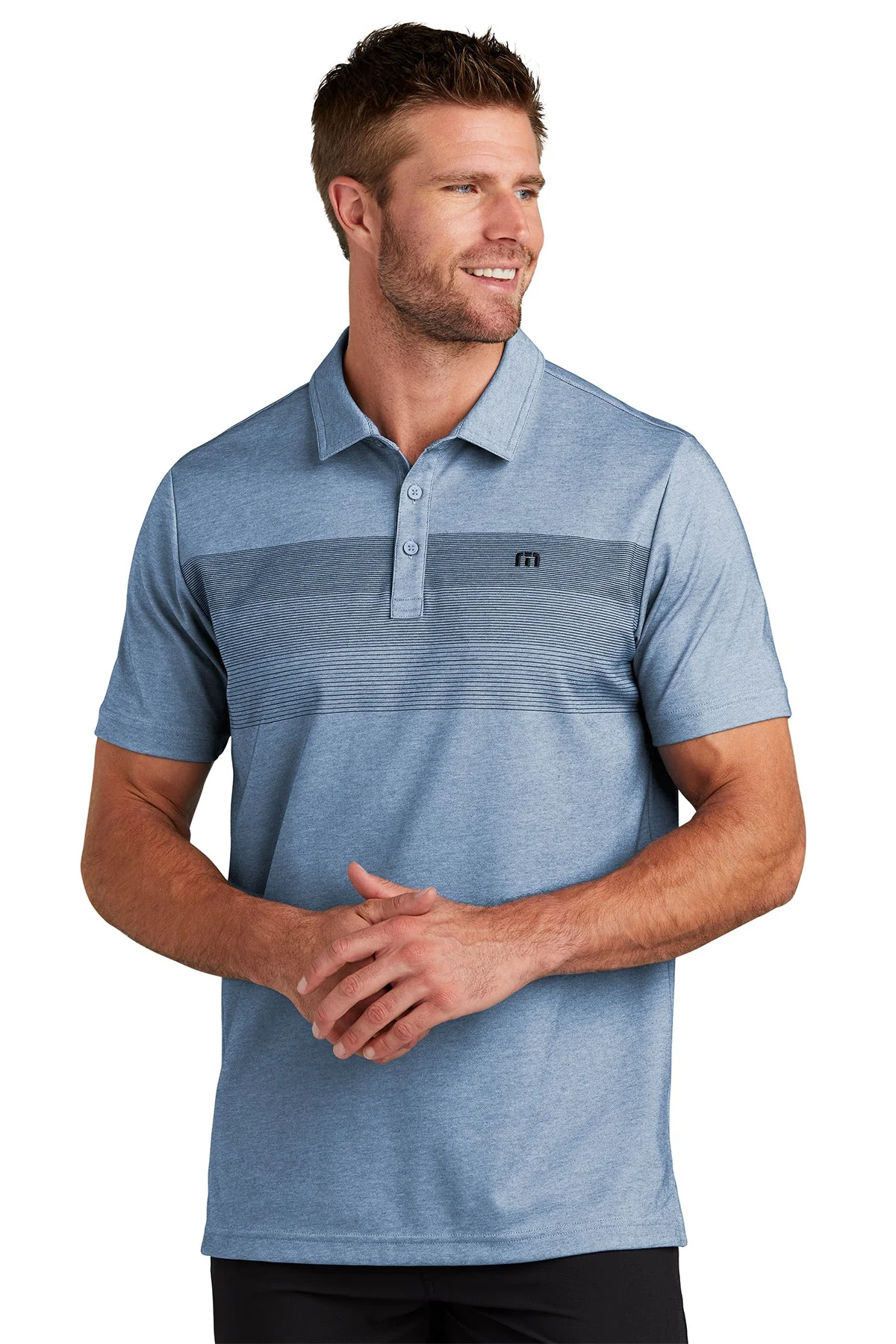 Custom TravisMathew Coastal Chest Stripe Polo TM1MY402 Opal Blue Heather - Image 4