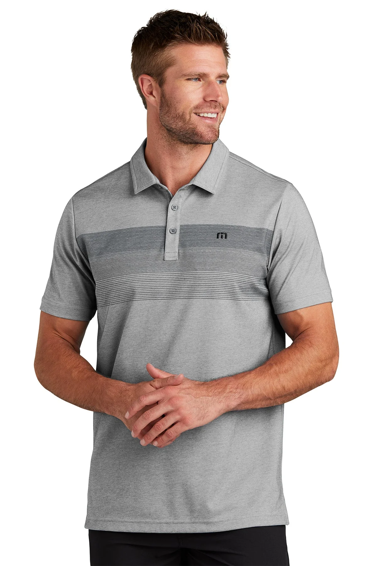 Custom TravisMathew Coastal Chest Stripe Polo TM1MY402 Quiet Shade Grey Heather - Image 4