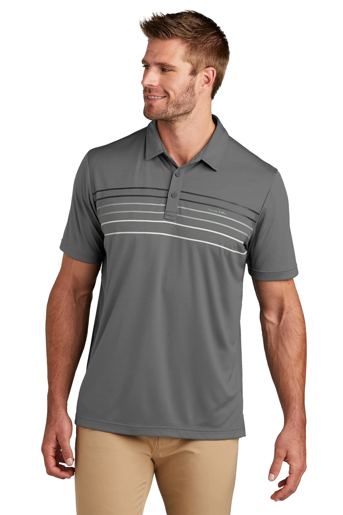 Custom TravisMathew Coto Performance Chest Stripe Polo TM1MY400 Dark Grey - Image 4