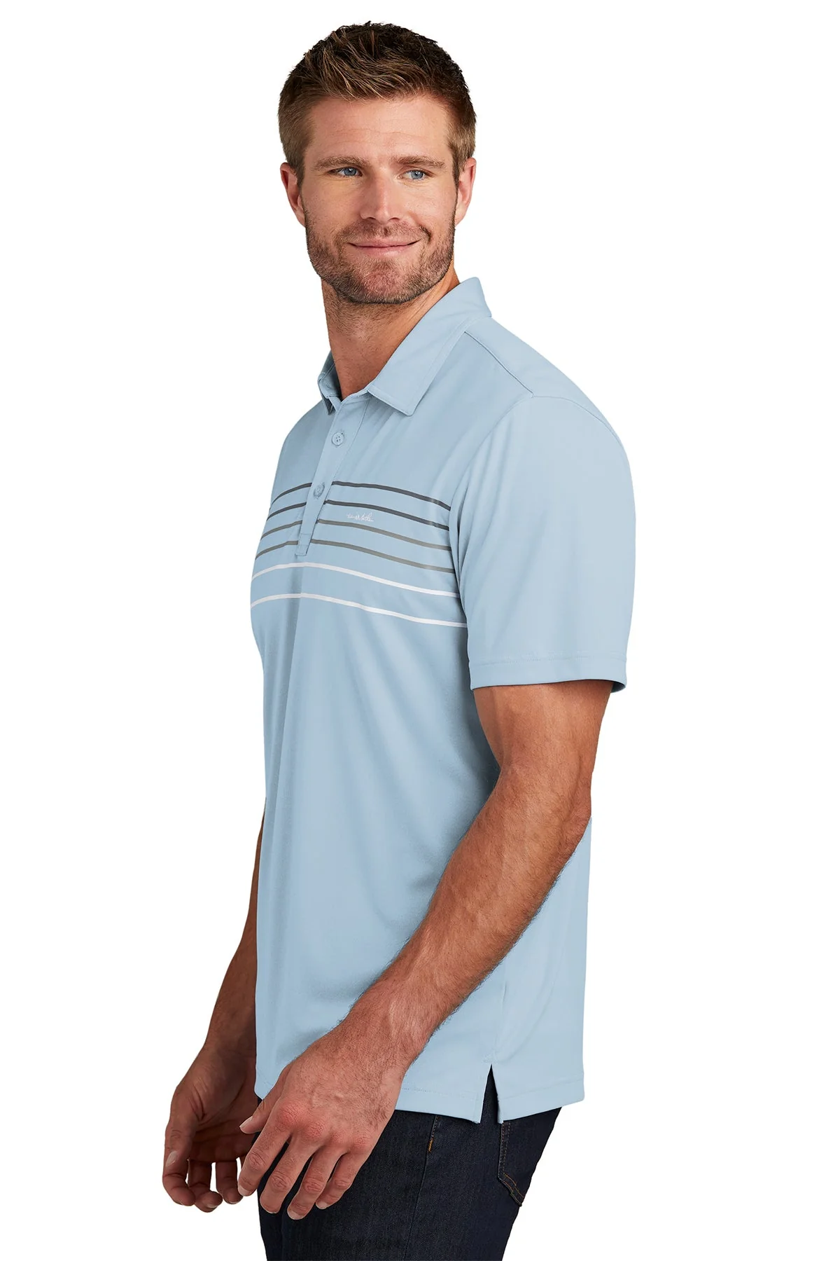 Custom TravisMathew Coto Performance Chest Stripe Polo TM1MY400 Kentucky Blue Heather - Image 3