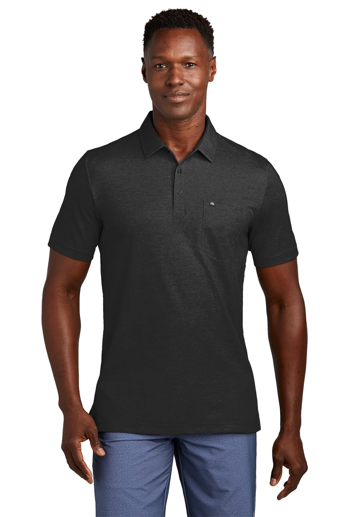 TravisMathew Oceanside Heather Pocket Polo, Black Heather - Image 4