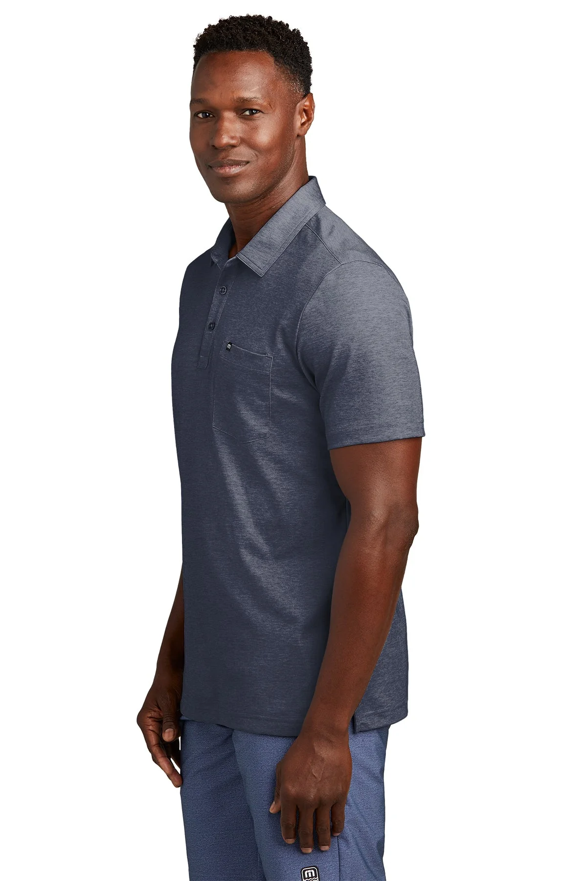 TravisMathew Oceanside Heather Pocket Polo, Blue Nights Heather - Image 3