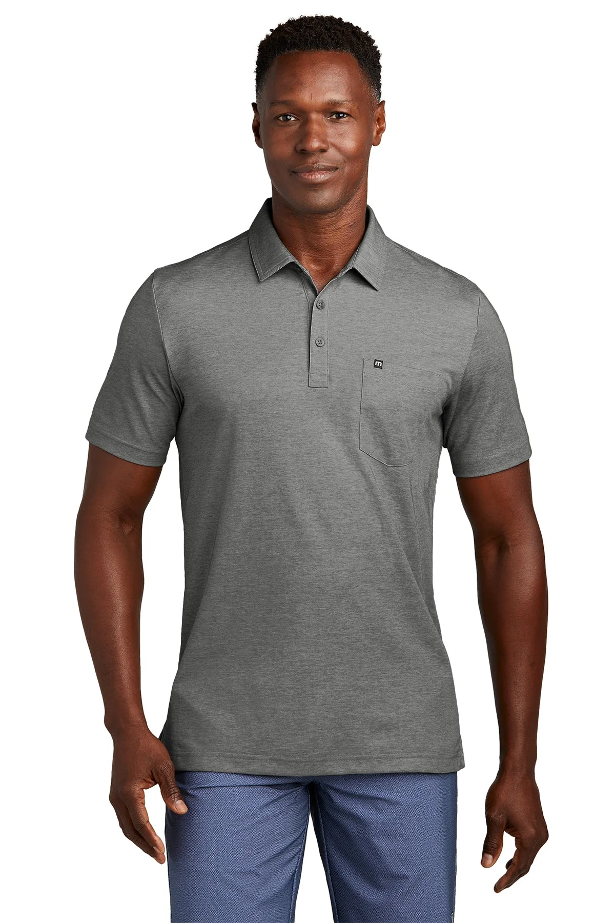 TravisMathew Oceanside Heather Pocket Polo, Quiet Shade Grey Heather - Image 4